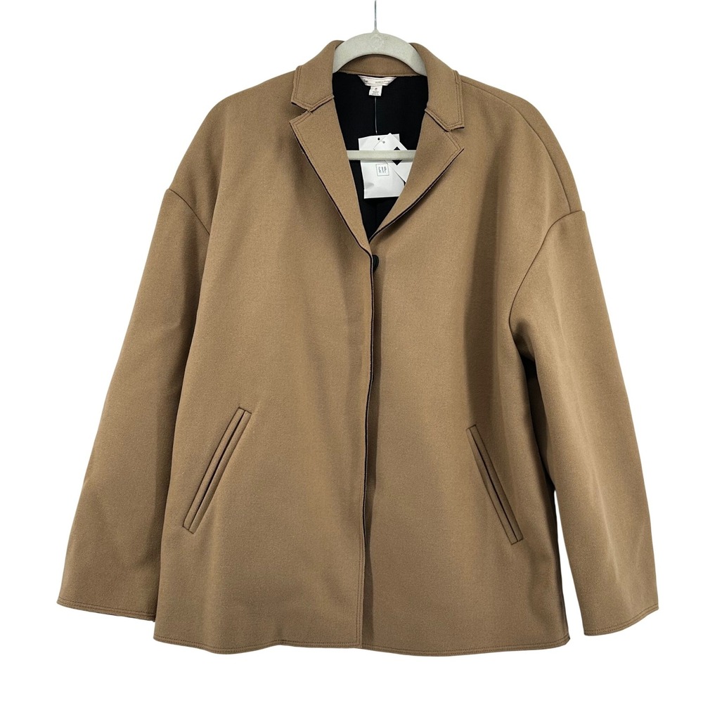 GAP Wool Blend Coat Womens MT Camel Brown Boxy Oversized Minimalist Academia
